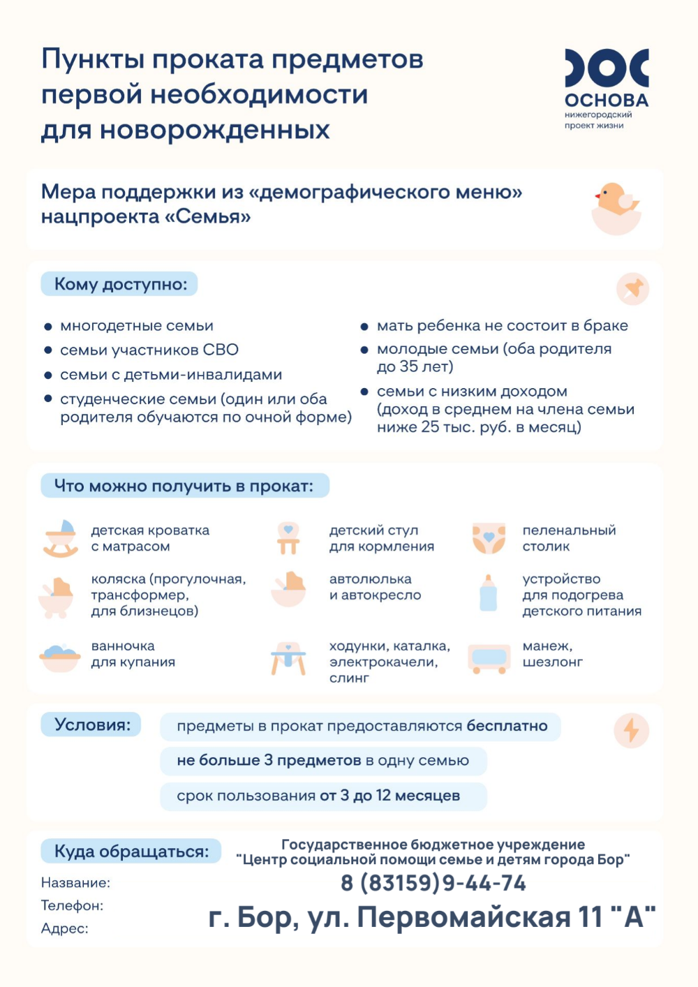 Пункта проката предметов первой необходимости для новорождённых